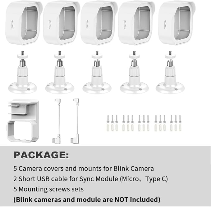 All-New Blink Outdoor Camera Wall Mount, 360° Adjustable Mount and Weather Proof Protective Housing with Blink Sync Module Outlet Mount for Blink Outdoor 4/2K+/3rd Gen Camera System (White, 5 Pack)