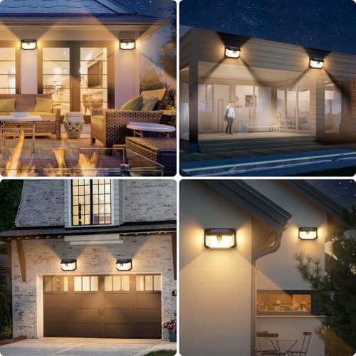 Brightever Solar Outdoor Lights, 4-Pack 178 LEDs Motion Sensor Wall Light with 270° Wide Angle & 3 Modes, Waterproof 3000K Solar Powered Security Light for Patio Garden Garage Front Door