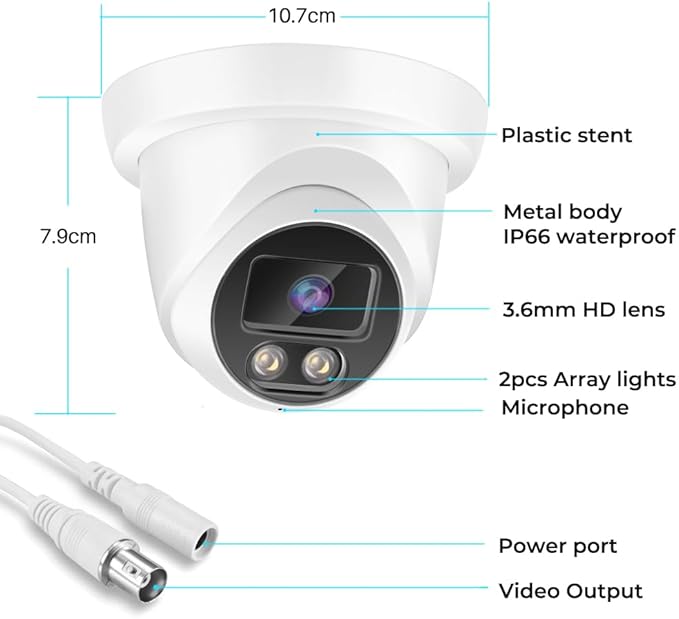 5MP HD CCTV Security Camera TVI/AHD/CVI/CVBS Analog BNC Wired Surveillance Dome Cameras 4-in-1 Indoor/Outdoor Waterproof 110° Wide Angle,2.8mm Lens IR Night Vision.Sphere Metal Compatible with DVR