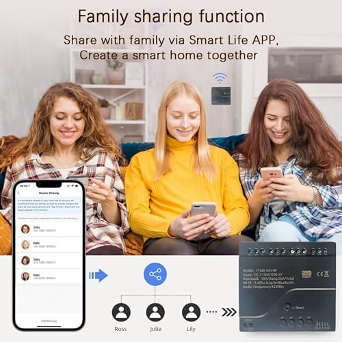 Tuya WiFi Smart 4 Channel 7-32V Relay Switch Module,Dry Contact,Passive Output,Wireless Relay Controller with External Switch Pin,Compatible with Alexa Google Home