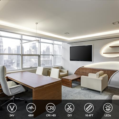 VST 16.4ft COB LED Strip Lights Cool White 6000K, 24V Dimmable LED Tape Light, 48w, 2640 LEDs, Ra 93+, IP30, Lighting for Kitchen, Cabinets, UL Listed (Power Source Not Included)