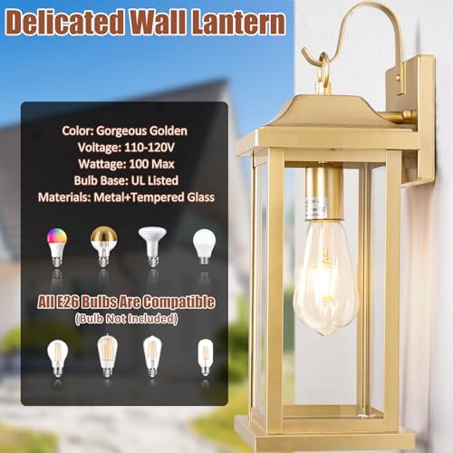 17 Inch Large Gold Outdoor Sconces Wall Lighting 2-Pack
