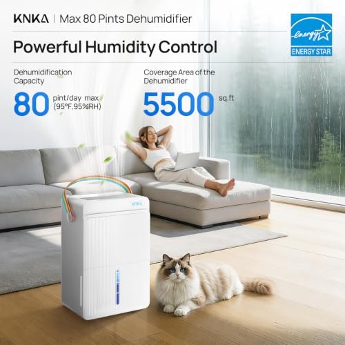 KNKA Energy Star 5500 Sq.Ft Dehumidifier for Basement, Max 80 Pint/Day