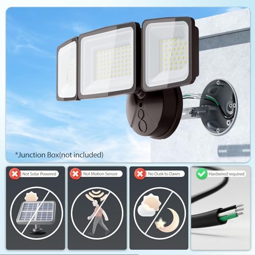 Onforu 150W Flood Lights Outdoor, 15000LM Brightness LED Light Outside, IP65 Waterproof LED Exterior Floodlight with 3 Adjustable Heads, 6500K White Outdoor Security Light for Yard Garage Eave