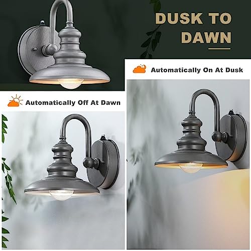 LONEDRUID Dusk to Dawn Sensor Outdoor Gooseneck Barn Light Fixture Silver