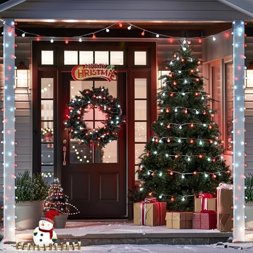 JMEXSUSS Connectable 100 LED Globe Red and White Christmas Lights Indoor