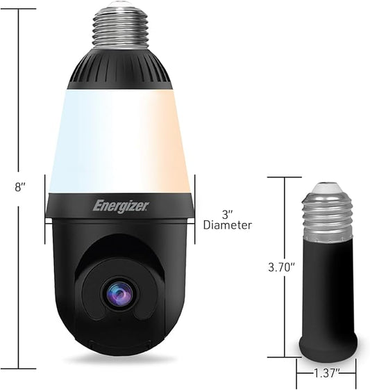 Energizer Smart 2K Light Bulb Security Camera, 1000 Lumens LED Light, 5G&2.4G Wi-Fi Outdoor Socket Camera, Pan Tilt Auto Tracking, Night Vision, 2-Way Audio, Outdoor, Works with Alexa & Google Home