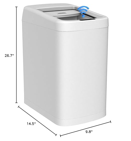 ELLO&ALLO Garbage Can Motion Sensor Trash Can 13 Gallon for Kitchen with Roll Up Lid, Automatic Touchless High-Capacity Waste Bin, White