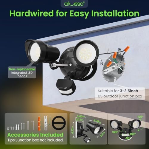 ALUSSO Motion Sensor Outdoor Lights , 30W 3500LM Flood Lights Outdoor 120V