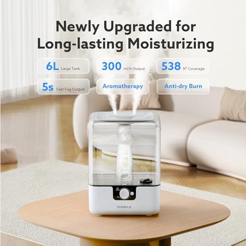CHIVALZ 6L Humidifiers for Bedroom, Cool Mist, 26dB, 50H Runtime, White