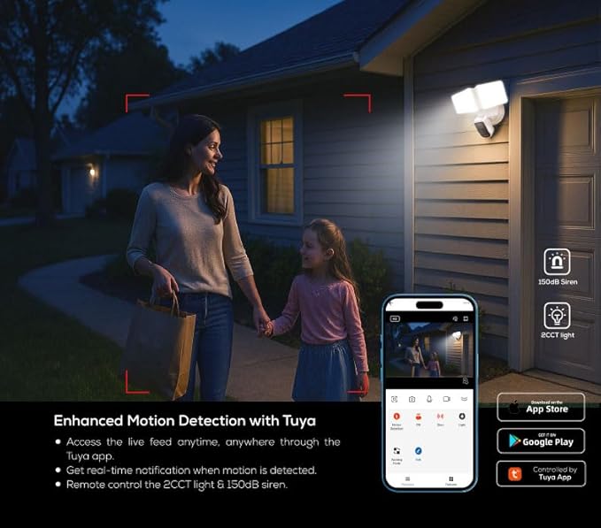 Security Floodlight Camera Outdoor - Flood Lights Camera Wired Motion Lights 2-Way Audio 2K and 150dB Siren 4230 lm 2.4G&5G WiFi Alexa-Compatible 3000-5000K 24/7 Recording for Home Security