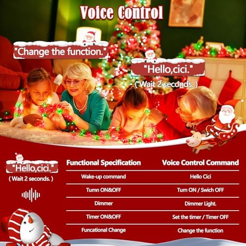 Voice Control 88 Ft 240 LED Smart String Lights with Remote, Red and Green