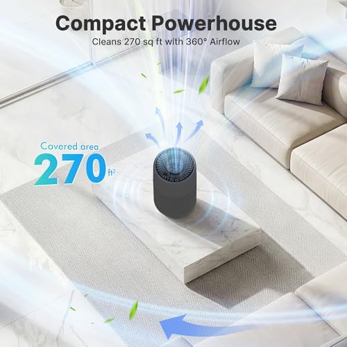 Air Purifiers for Bedroom, Dorm Room, True HEPA Filter for Smoke, Grey