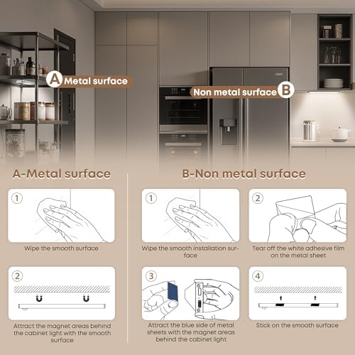 LROLTEF Under Cabinet Lights Wireless, 2 Pack 15.7 inch 1500mAh 3000K 4000K 6500K 3 Color Temps Dimmable Motion Sensor Light Indoor, Rechargeable LED Under Counter Lights for Kitchen, Stairs, Closet