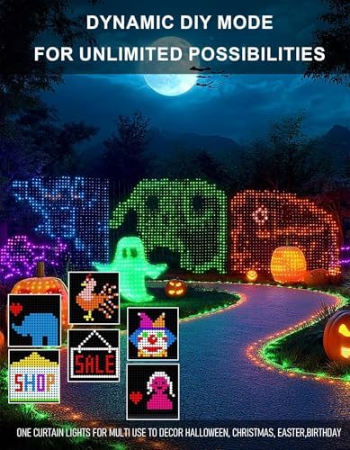 Dazzle Bright Smart Curtain Lights, 400LED 6.6FT x 6.6FT Color Changing Halloween Christmas Lights with Remote & APP, Dynamic DIY Fairy String Lights for Indoor Outdoor Bedroom Decorations