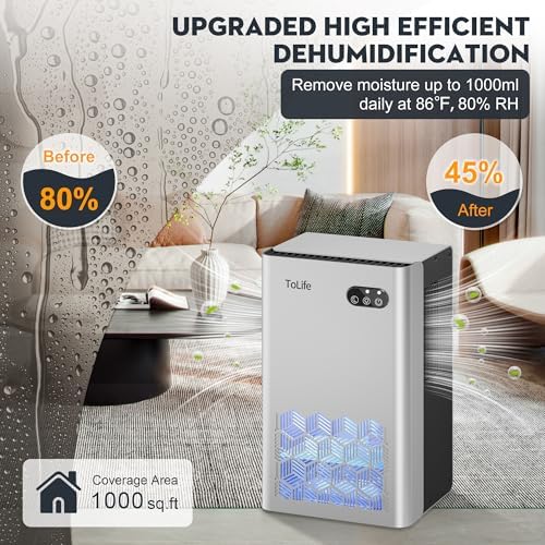ToLife Dehumidifier, 1000 Sq Ft 95 oz Tank with Sleep Mode, Auto Shutoff