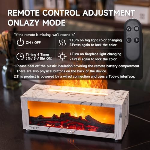TMEHM Fireplace Flame Essential Oil Diffuser Humidifier, Aromatherapy