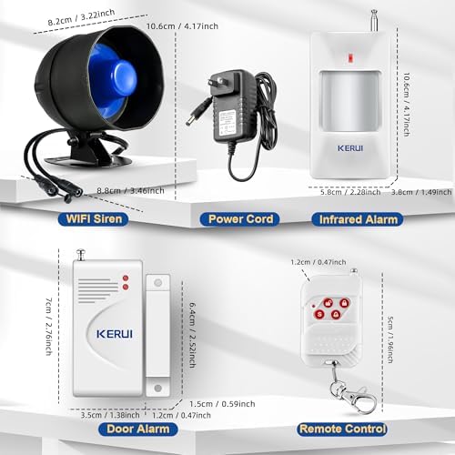 WiFi Security Alarm System Kit-Wireless 120db Loud Weatherproof Siren Horn with Remote Control& Door Contact Sensor&Motion Sensor Alarm Home Hotel Garage Shop Burglar Alarm System