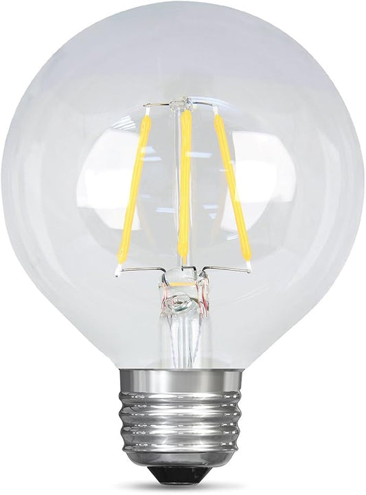 Feit Electric BPG2540/827/LED Decorative Glass Filament LED Dimmable 40W Equivalent Soft White Globe Bulb, Clear