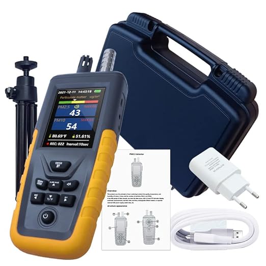 Air Quality Dust Particle Counter, High Sensitivity PM0.3/2.5/10 um Detector Air Dust Particle Monitor,Data Transfer/Storge Pollution Monitor (TC-8100)