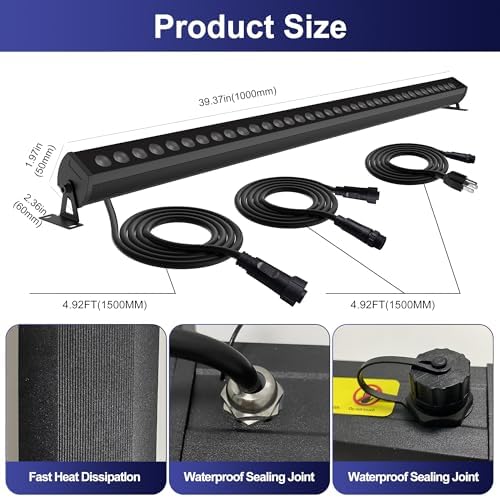 40-Inch Linkable LED Wall Washer Light Bar – Smart RGBCW Color Changing LED, Bluetooth & RF Remote Control, 2700K–6500K Tunable White, 16M Colors, 1–100% Dimmable, IP65 Waterproof