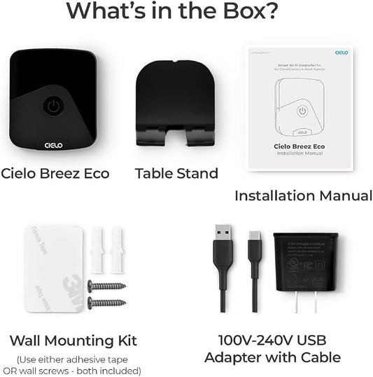 Breez Eco | Smart AC Controller for Mini Split, Window, Portable ACS | WiFi, Alexa, Google, Siri Shortcuts, SmartThings, IFTTT, Free App, NO Subscriptions | Schedules, Geofencing, Comfy (Black)