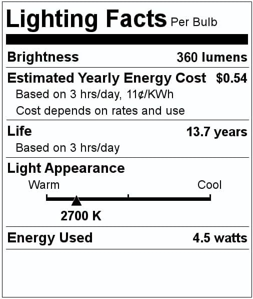 Bulbrite 776671 4.5W LED A19 Filament Bulb, E26 Base, Dimmable 2700K, Wet Rated, Half Chrome