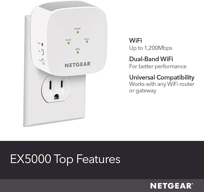 NETGEAR WiFi Mesh Range Extender (EX5000) - Covers up to 1,000 sq.ft. and 15 Devices with AC1200 Dual Band Wireless Signal Booster & Repeater (up to 1200 Mbps Speed) – Compact Wall Plug Design