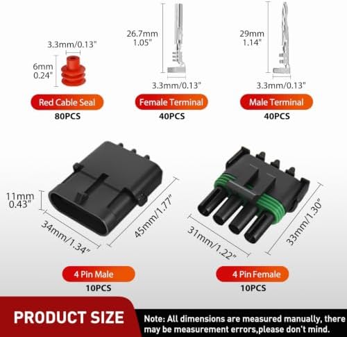 Nilight 180PCS 10 Kits 4 Pin Waterproof Automotive Electrical Connector Kit