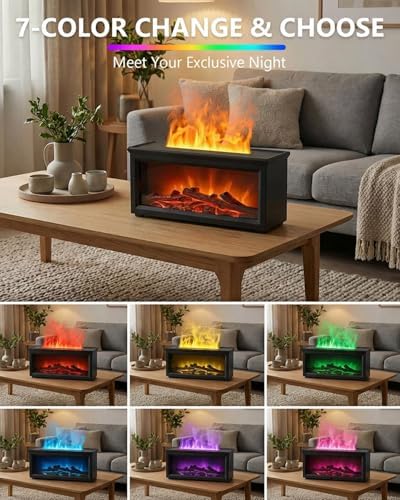 Essential Oil Diffuser, 7-Color Fireplace Flame Aromatherapy Humidifier