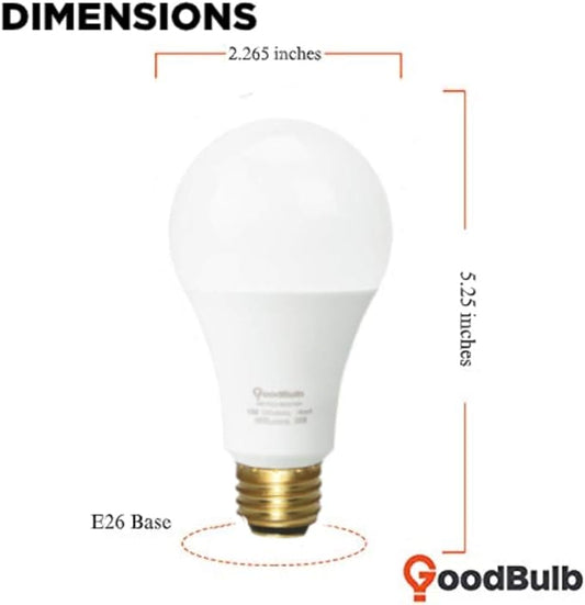 GoodBulb 3-Way LED Light Bulb A21, 40/60/100-Watt Equivalent, 3000K Warm White, 450/800/1600-Lumens, Non-Dimmable, E26 Base (Pack of 2)