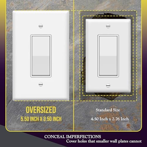 ENERLITES 1-Gang White Oversize Decorator Switch Outlet Wall Plate, 10 Pack