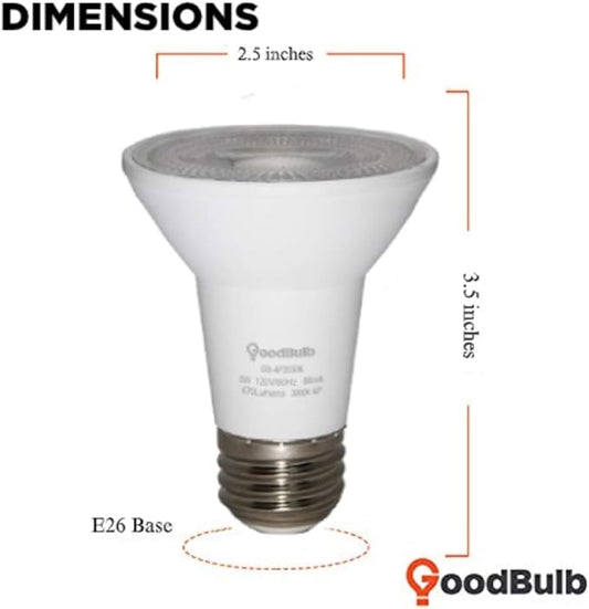 GoodBulb Commercial Grade LED Light Bulb - 7 Watt & 470 Lumens - Features PAR20 Shape & E26 Base - 3000K Warm White Light - 120V Fully Dimmable Bulb - 4 Pack