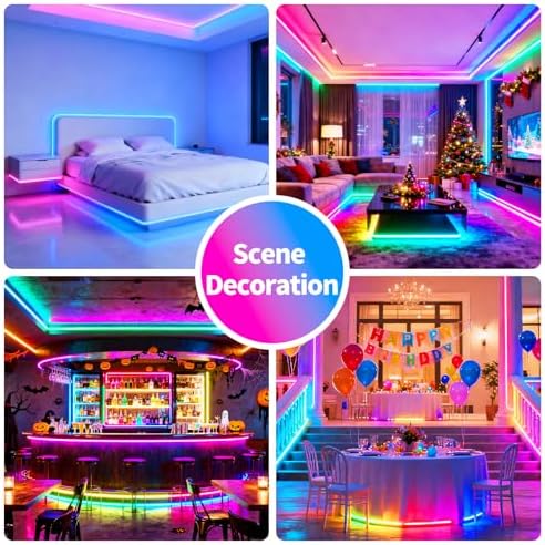 LED Strip Lights,RGB Music Sync Color Changing Led Lights with Smart App Control Remote & Remote Control for Room, Part Essential,Sense of Atmosphere Decoration(50FT-2 Rolls of 25ft)