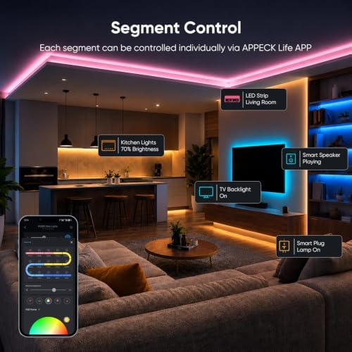 APPECK 16.4ft LED Strip Lights, RGBW Strip Lighting with APP Control