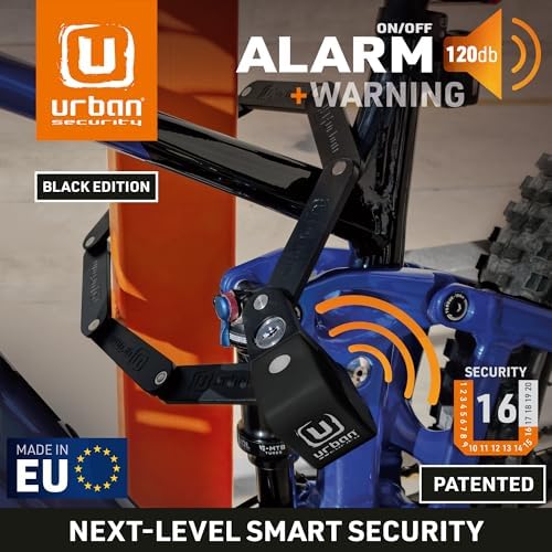 URBAN UR476B Double Security Bike Lock | Smart Alarm, 120dB, LED Alert, Warning | Most Secure & Deterrent | Folding Locks Heavy Duty AntiTheft for Bicycle Electric Scooter, More Convenient Case, 90cm