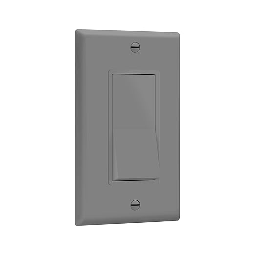 ENERLITES Decorator On/Off Paddle Switch with Wall Plates, Single Pole, 3 Wire, Grounding Screw, Residential Grade, 15A 120V/277V, UL Listed, 91150-GYWP, Gray