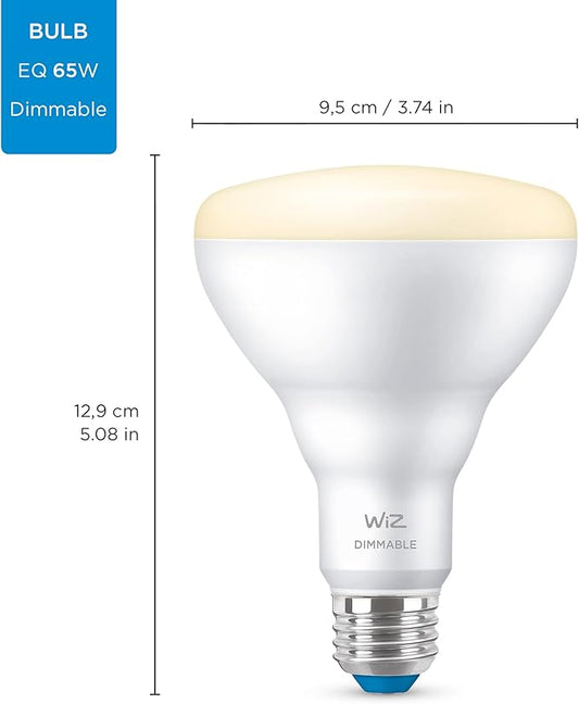 WiZ 65W BR30 Soft White LED Smart Bulb - Pack of 6 - E26, Indoor - Connects to Your Existing Wi-Fi - Control with Voice or App + Activate with Motion - Matter Compatible