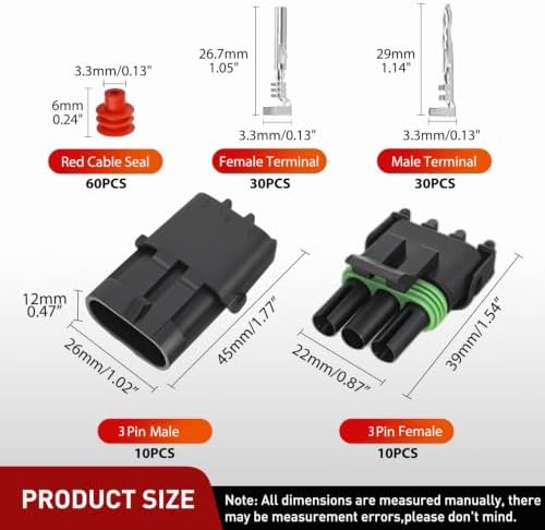 Nilight 140PCS 10 Kits 3 Pin Waterproof Automotive Electrical Connector Kit
