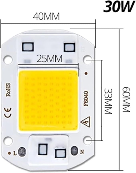 3pcs Real Power 220V 110V COB LED Chip 50W 30W 20W Smart IC COB Diode LED Beads DIY Spotlight Floodlight F6040 Not Need Driver(30w f6040,220V_Cold White)