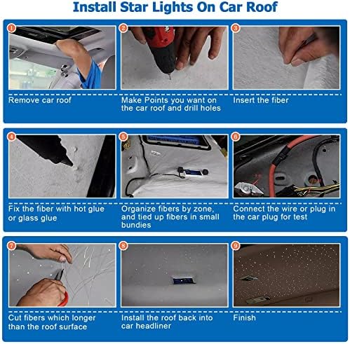 AZIMOM 16W Twinkle & Sound Activate 450pcs*0.03in*9.8ft Fiber Optic Starlight Headliner Kits for Car Home Star Ceiling Sky Decoration, APP& Remote Control Light Engine End Glow Fiber Strands