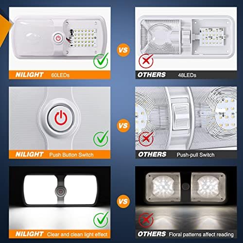 Nilight 5pcs 12V RV Interior Lights LED Ceiling Double Dome Light with ON Off Switch Lighting Natural White 4000-4500K for Car Trailer Camper Boat