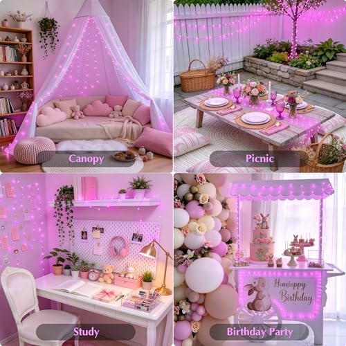 JMEXSUSS Pink Fairy Lights Plug in, 33ft 100 LED Pink String Lights Indoor