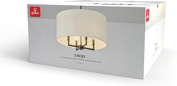 Globe Electric 67000065 4-Light Chandelier, Matte Black, Beige Fabric Shade, Modern Hanging Light for Kitchen Island, Dining Room Table or Hallway, Candelabra Base, Dimmer Switch Compatible