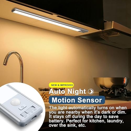 Reoshine Under Cabinet Lighting, 40 LED Motion Sensor Light Indoor Rechargeable, 1800mAh Closet Lights Battery Operated for Kitchen Cabinets, Shelves, Walls (2 Pack)