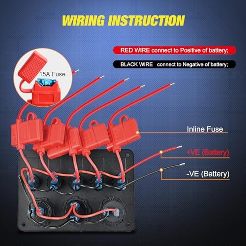 Nilight 5 Gang Multi Function Switch Panel Waterproof Pre-Wired
