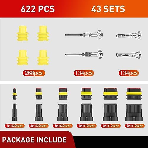 Nilight 622PCS 1 2 3 4 5 6 Pin Electrical Connector Plug and Play 43 Sets