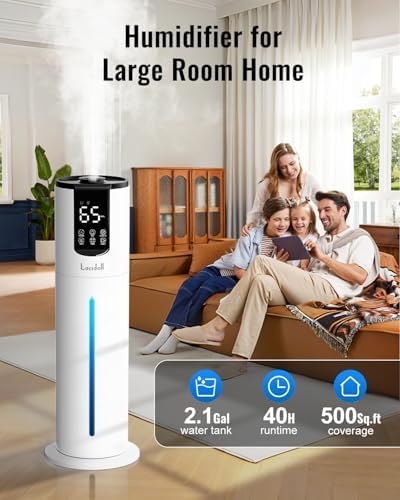Lacidoll 8L Humidifiers for bedroom, Humidifiers large room up to 500 sq ft, Easy to Clean Humidifier with Fully Washable Parts, Ultrasonic Cool Mist Humidifier for Home Plants Baby Nursery Office