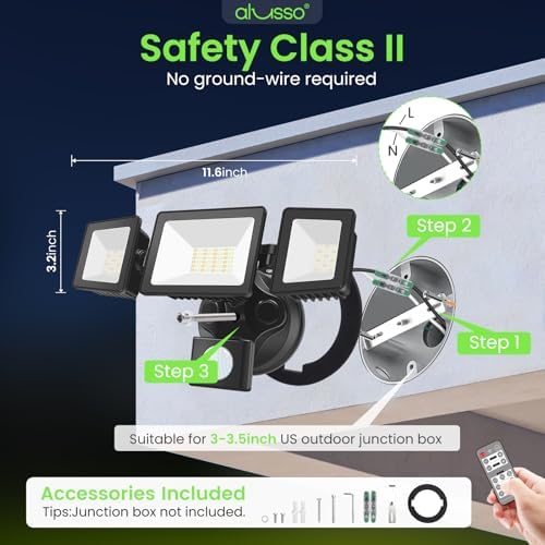 ALUSSO Motion Sensor Outdoor Lights with Remote 40W 4000LM Flood Light 120V