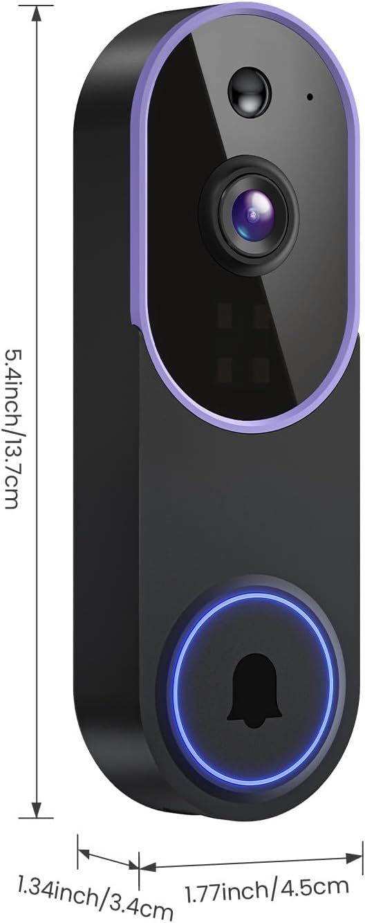 720P Indoor/Outdoor Battery Powered Smart Doorbell Security Camera, Night Vision, Motion Detection, Cloud Storage, 2-Way Audio, Home & Business Security Surveillance, 2.4GHz Wi-Fi(Excluding Receiver)